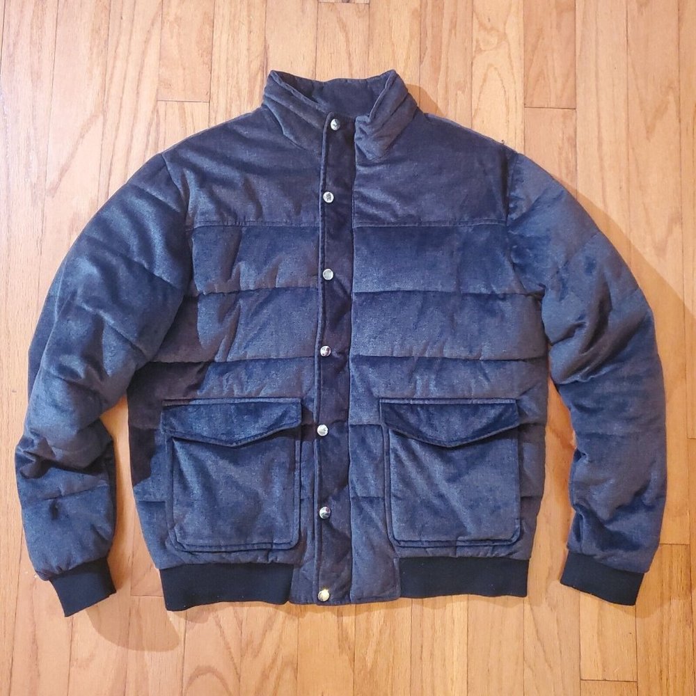ZARA Puffer Jacket Blue Faux Suede Womens XL
